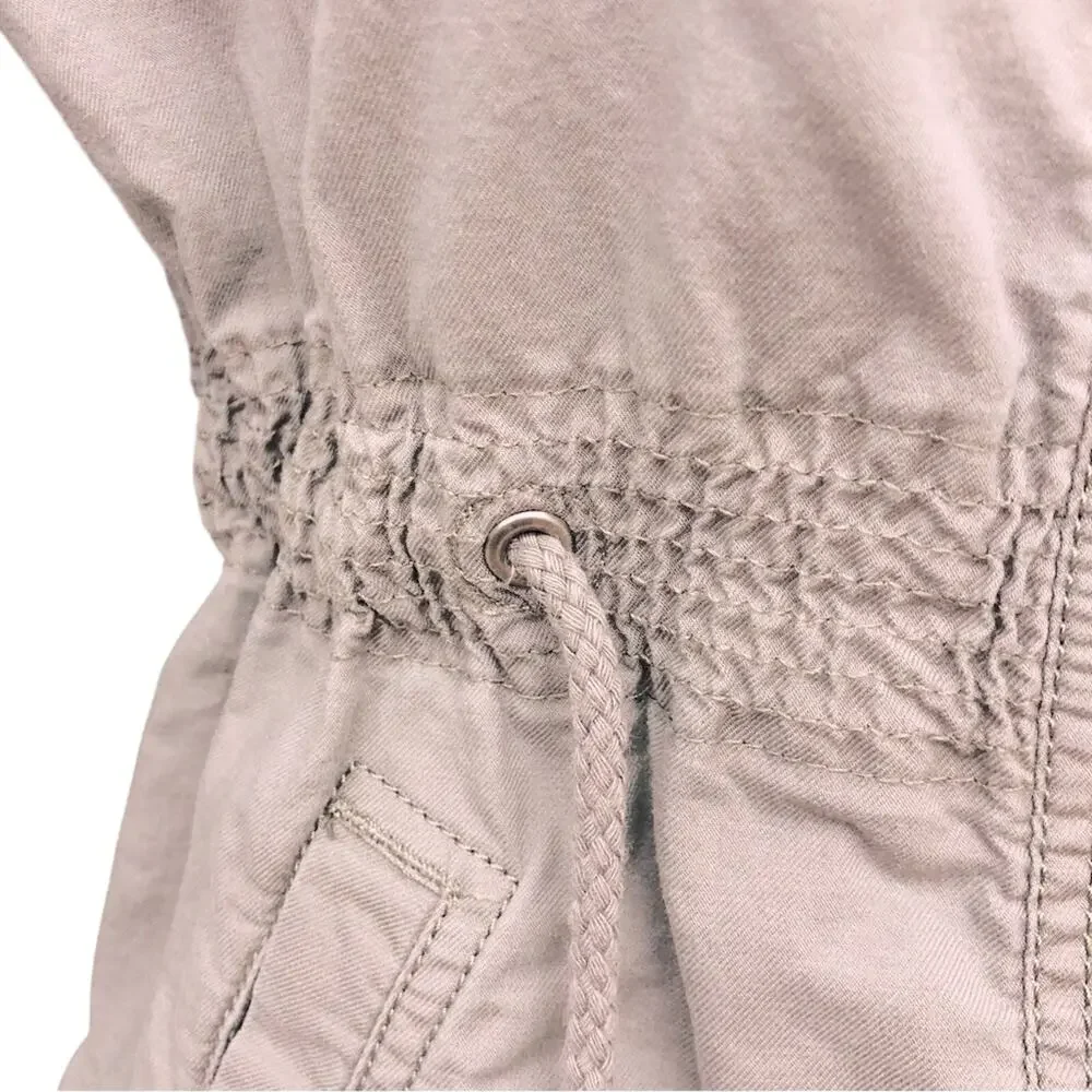 Ann Taylor Loft Gray Utility Cargo Jacket Multiple Pockets Adjustable Tie Waist